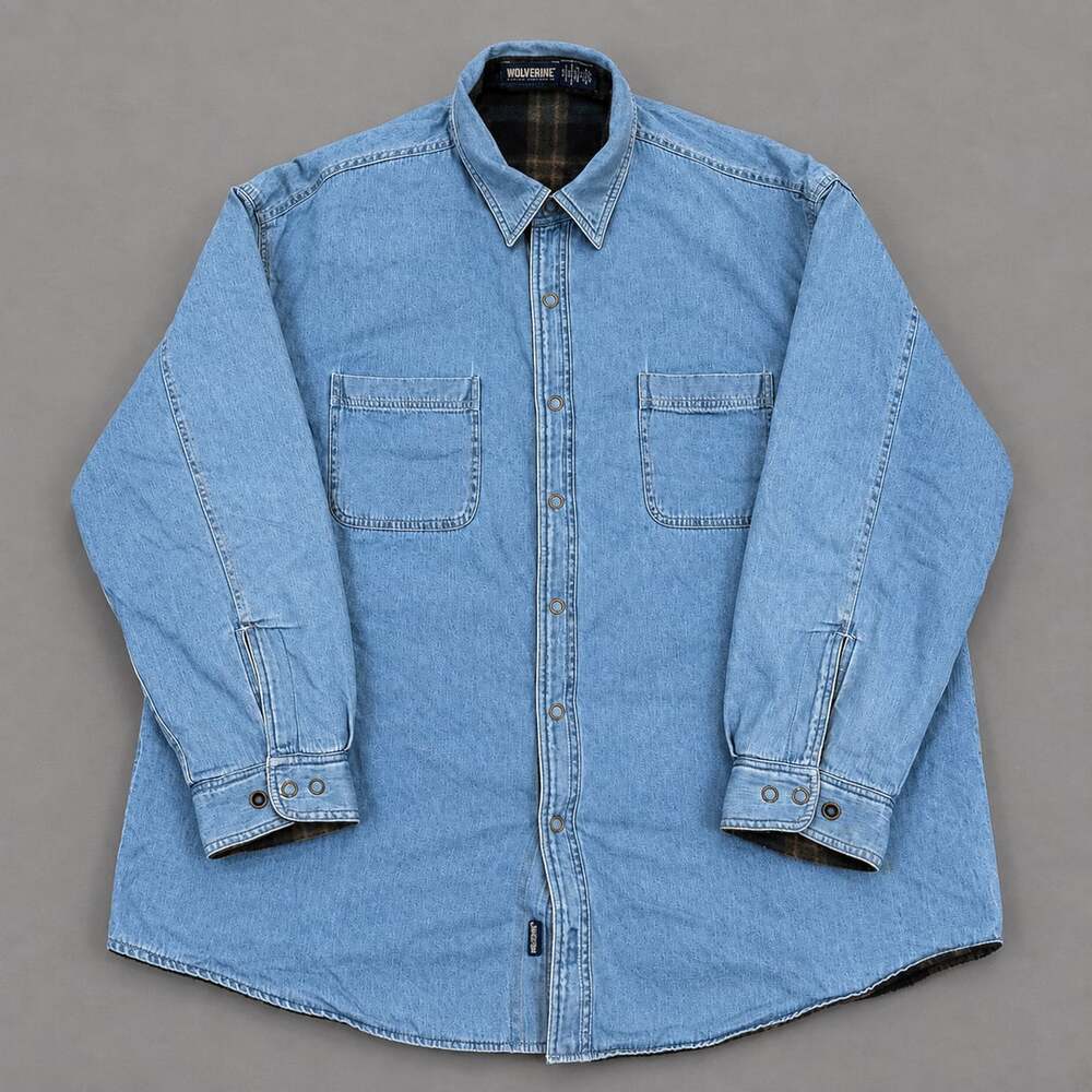 Wolverine Fleece Lined Denim Shirt Size XXL Blue Plaid Workwear
